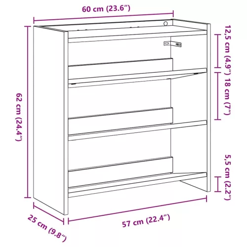  betonszürke szerelt fa cipőtartó 60x25x62 cm