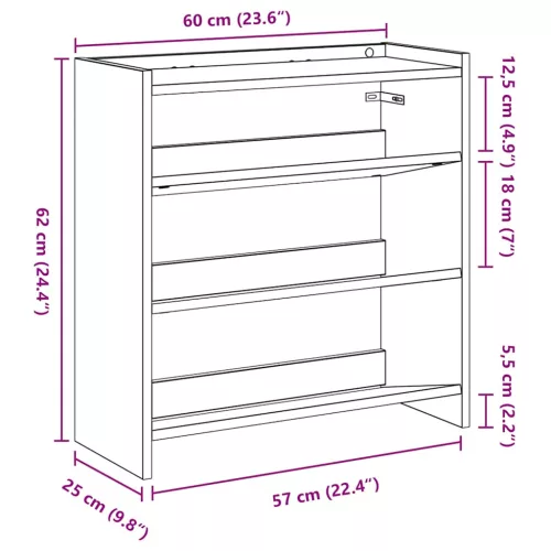  füstös tölgy színű szerelt fa cipőtartó 60x25x62 cm