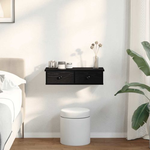  Falipolc fiókokkal fekete 60x25x15 cm műszaki fa