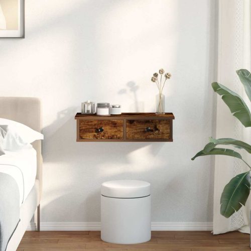  Falipolc fiókokkal füstölt tölgy 60x25x15 cm műszaki fa