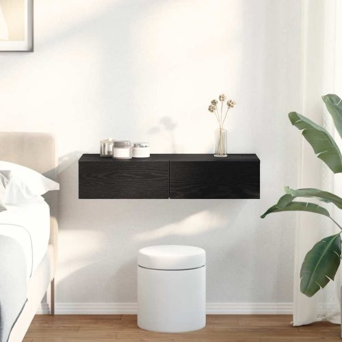  Falipolc fiókokkal fekete 80x33x17 cm műszaki fa