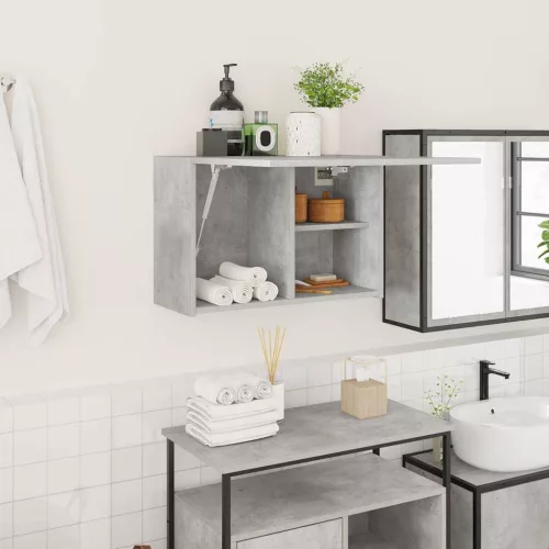  betonszürke szerelt fa fali fürdőszobaszekrény 60 x 25 x 40 cm