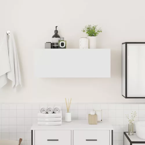  fehér szerelt fa fali fürdőszobaszekrény 80x25x30 cm