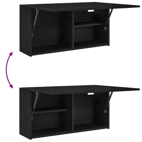  fekete szerelt fa fali fürdőszobaszekrény 80x25x40 cm