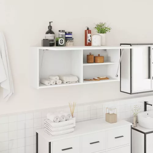  fehér szerelt fa fali fürdőszobaszekrény 100x25x40 cm