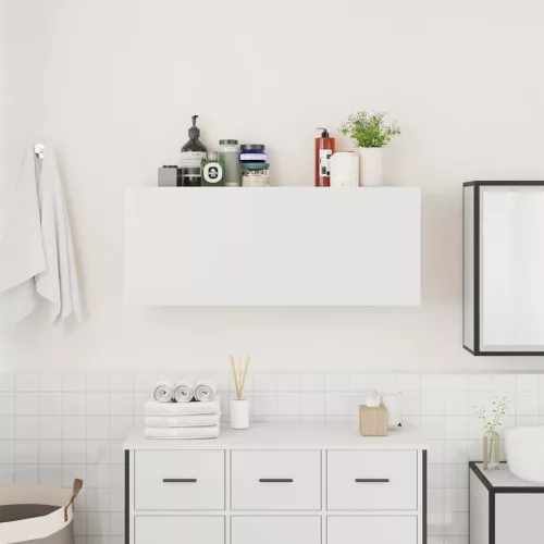  fehér szerelt fa fali fürdőszobaszekrény 100x25x40 cm