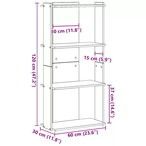 Könyvespolc 3 szintes Régi fa 60x30x120 cm Műfa