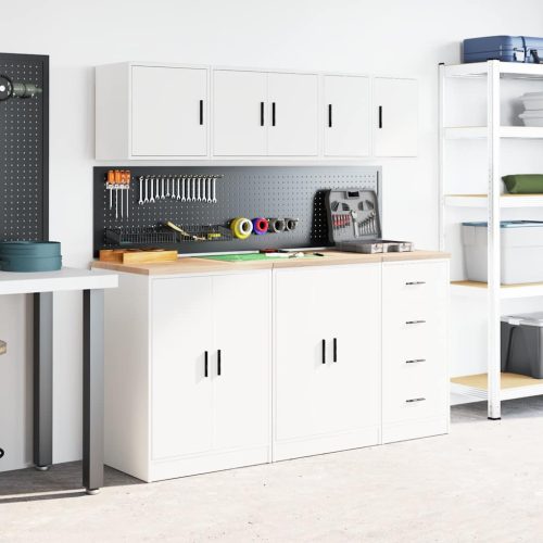  2 db fehér szerelt fa garázs fali szekrények