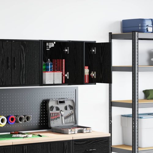  2 db fekete szerelt fa garázs fali szekrények