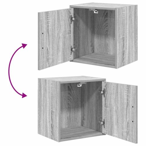  2 db szürke sonoma színű szerelt fa garázs fali szekrények