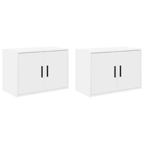  2 db fehér szerelt fa garázs fali szekrények