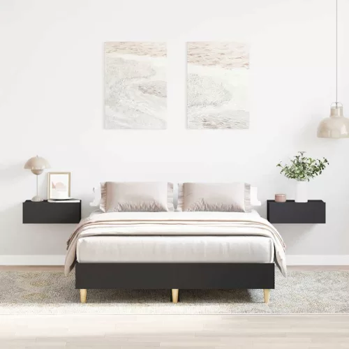  fekete szerelt fa ágykeret matrac nélkül 140x190 cm