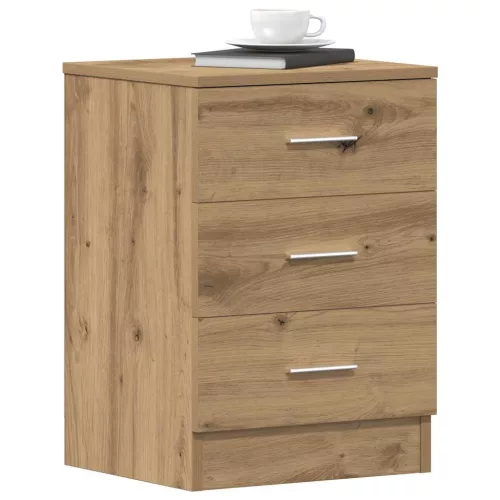  kézműves tölgy színű szerelt fa éjjeliszekrény 38x35x55 cm