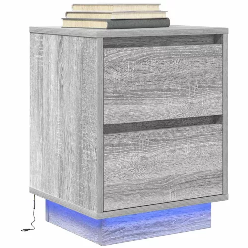  2 db szürke sonoma éjjeliszekrények LED világítással 38x34x50cm