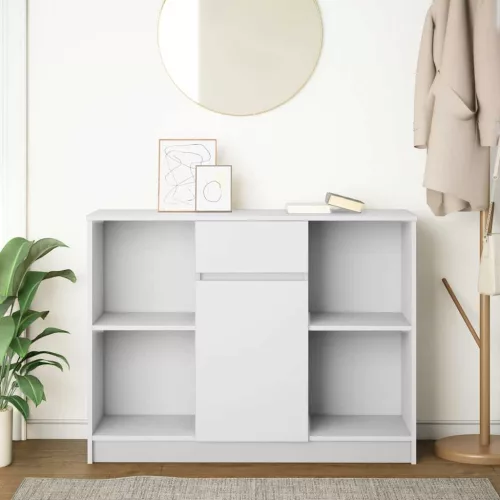  fehér szerelt fa tálalószekrény fiókos 101x35x76 cm