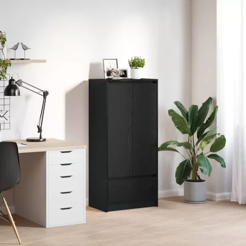  fekete tölgy szerelt fa szekrény fiókkal 55,5x34x119,5 cm