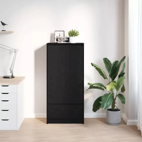  fekete tölgy szerelt fa szekrény fiókkal 55,5x34x119,5 cm