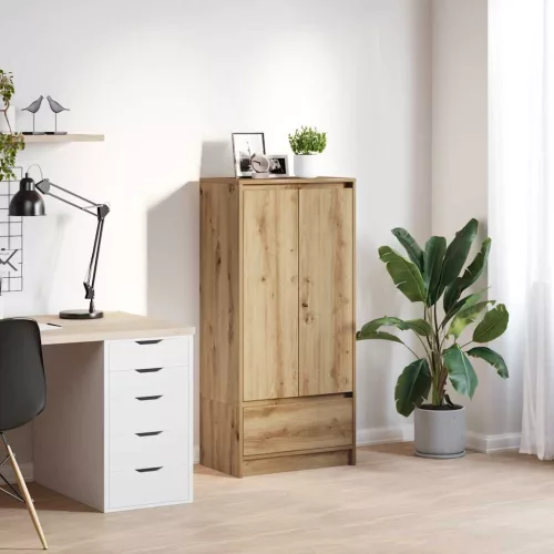  kézműves tölgy szerelt fa szekrény fiókkal 55,5x34x119,5 cm