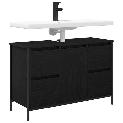  fekete tölgy mosdószekrény fiókokkal 90x34,5x60 cm