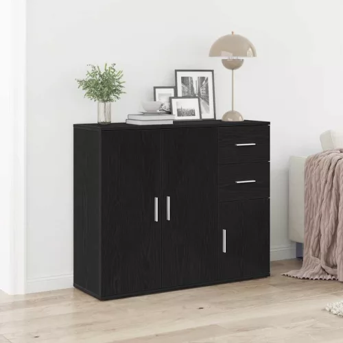  fekete tölgy színű szerelt fa tálalószekrény 91x29,5x75 cm