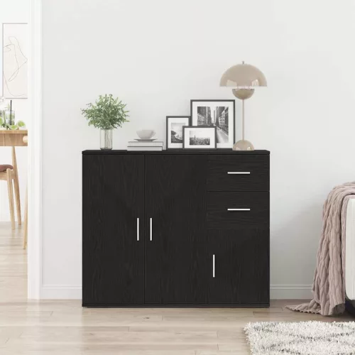  fekete tölgy színű szerelt fa tálalószekrény 91x29,5x75 cm