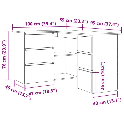  Fekete Tölgy Sarok Íróasztal, 145x100x76 cm, Műanyagból készült