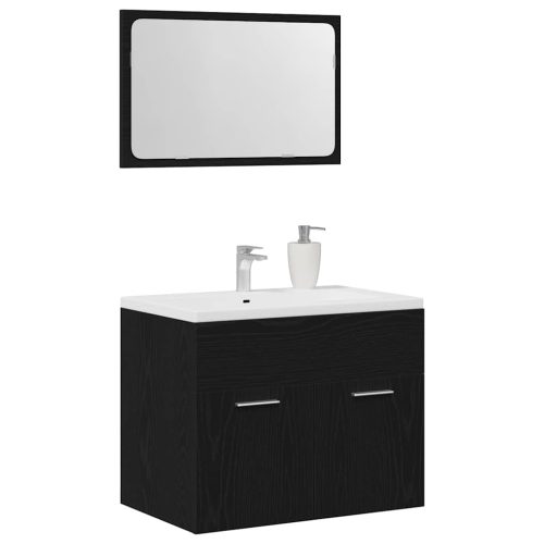  2 részes fekete tölgy szerelt fa fürdőszobai bútorszett