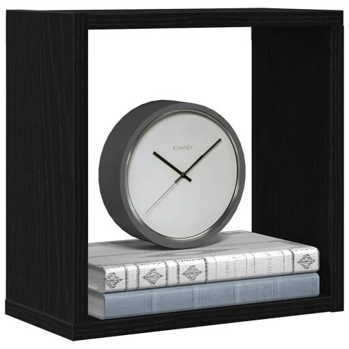  4 db fekete tölgyszínű szerelt fa fali kockapolc 30x15x30 cm