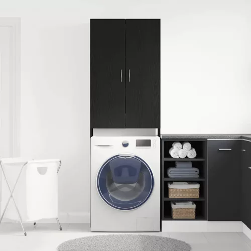  fekete tölgy színű mosógépszekrény 64 x 25,5 x 190 cm