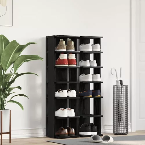  2 db fekete tölgy szerelt fa cipőszekrény 25x27x102 cm