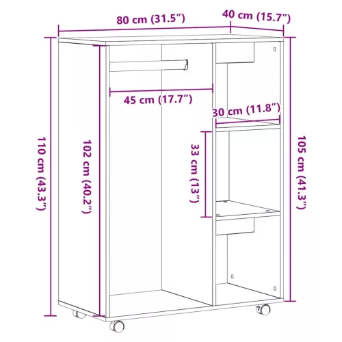  fekete tölgy színű szerelt fa ruhásszekrény 80 x 40 x 110 cm