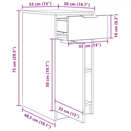 Fiókos szekrény fekete tölgy színben - 33x50x75 cm - Műgyantából készült