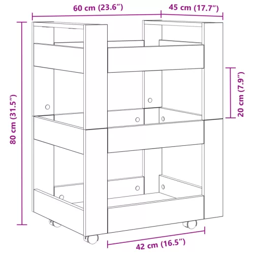  Konyhai Kocsi Kézműves Tölgy 60x45x80 cm Műanyag