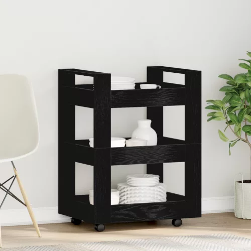  Konyhai Kocsi Fekete Tölgy 60x45x80 cm Összeszerelt Fa