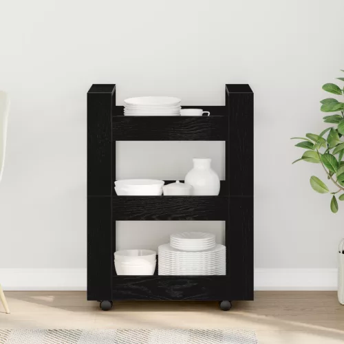  Konyhai Kocsi Fekete Tölgy 60x45x80 cm Összeszerelt Fa