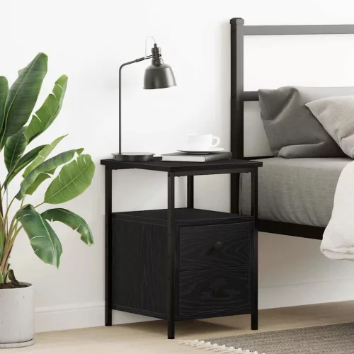  fekete tölgyszínű szerelt fa éjjeliszekrény 34x35,5x50 cm