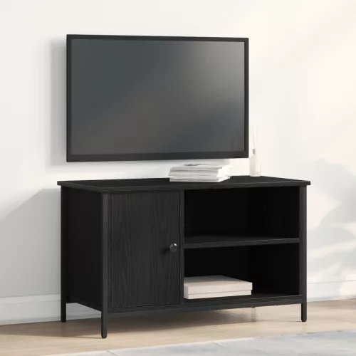  TV Szekrény Fekete Tölgy 80x40x50 cm Mérnöki Fa és Acél