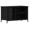  TV Szekrény Fekete Tölgy 80x40x50 cm Mérnöki Fa és Acél