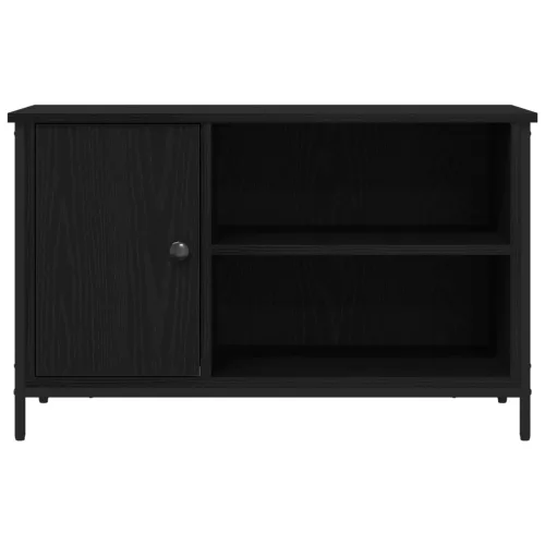  TV Szekrény Fekete Tölgy 80x40x50 cm Mérnöki Fa és Acél