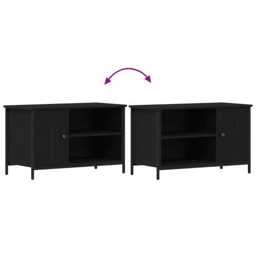  TV Szekrény Fekete Tölgy 80x40x50 cm Mérnöki Fa és Acél
