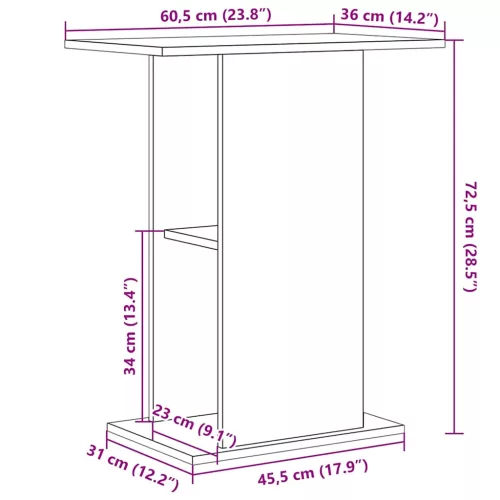  fekete tölgy szerelt fa akváriumi állvány 60,5x36x72,5 cm