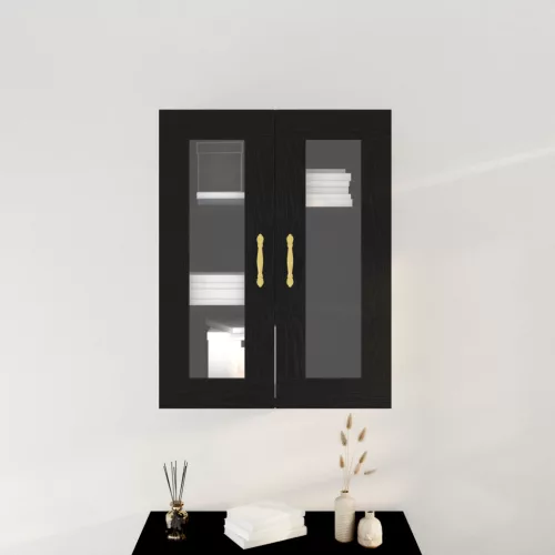  Fali szekrény üvegajtókkal Fekete tölgy 69,5x34x90 cm