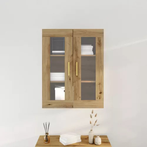  Falra Szerelhető Szekrény Üvegajtókkal Kézműves Tölgy 69,5x34x90 cm