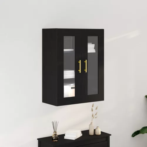  Fali Szekrény Üvegajtókkal Fekete Tölgy 69,5x34x90 cm