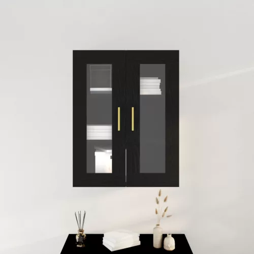  Fali Szekrény Üvegajtókkal Fekete Tölgy 69,5x34x90 cm