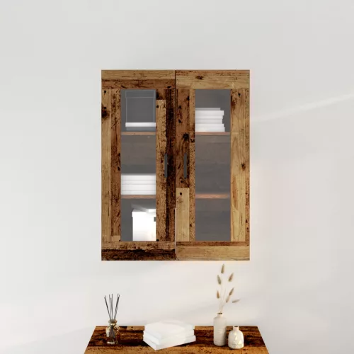  Falra Szerelhető Szekrény Üvegajtókkal - Régi Fa - 69.5x34x90 cm