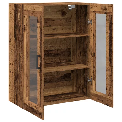  Falra Szerelhető Szekrény Üvegajtókkal - Régi Fa - 69.5x34x90 cm