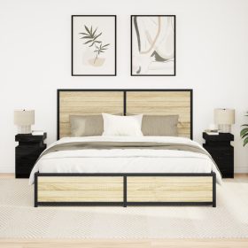  Éjjeli Asztal LED Fénnyel 2 db Fekete Fenyő 35x39x55 cm