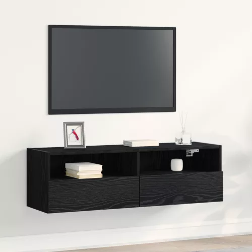  TV Fali Szekrény Fekete Tölgy 100x30x30 cm Műanyag Fa