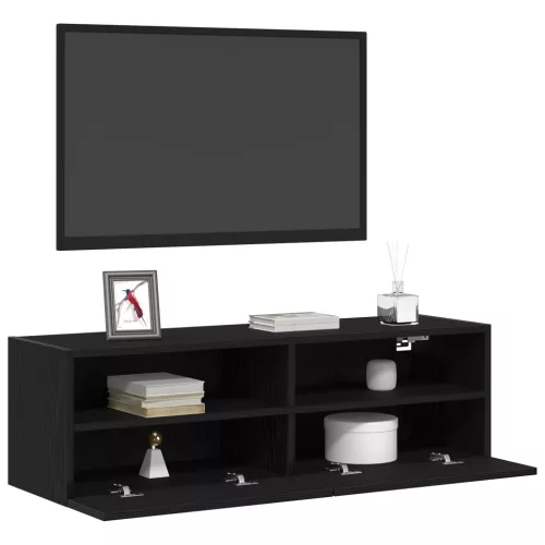  TV Fali Szekrény Fekete Tölgy 100x30x30 cm Műanyag Fa